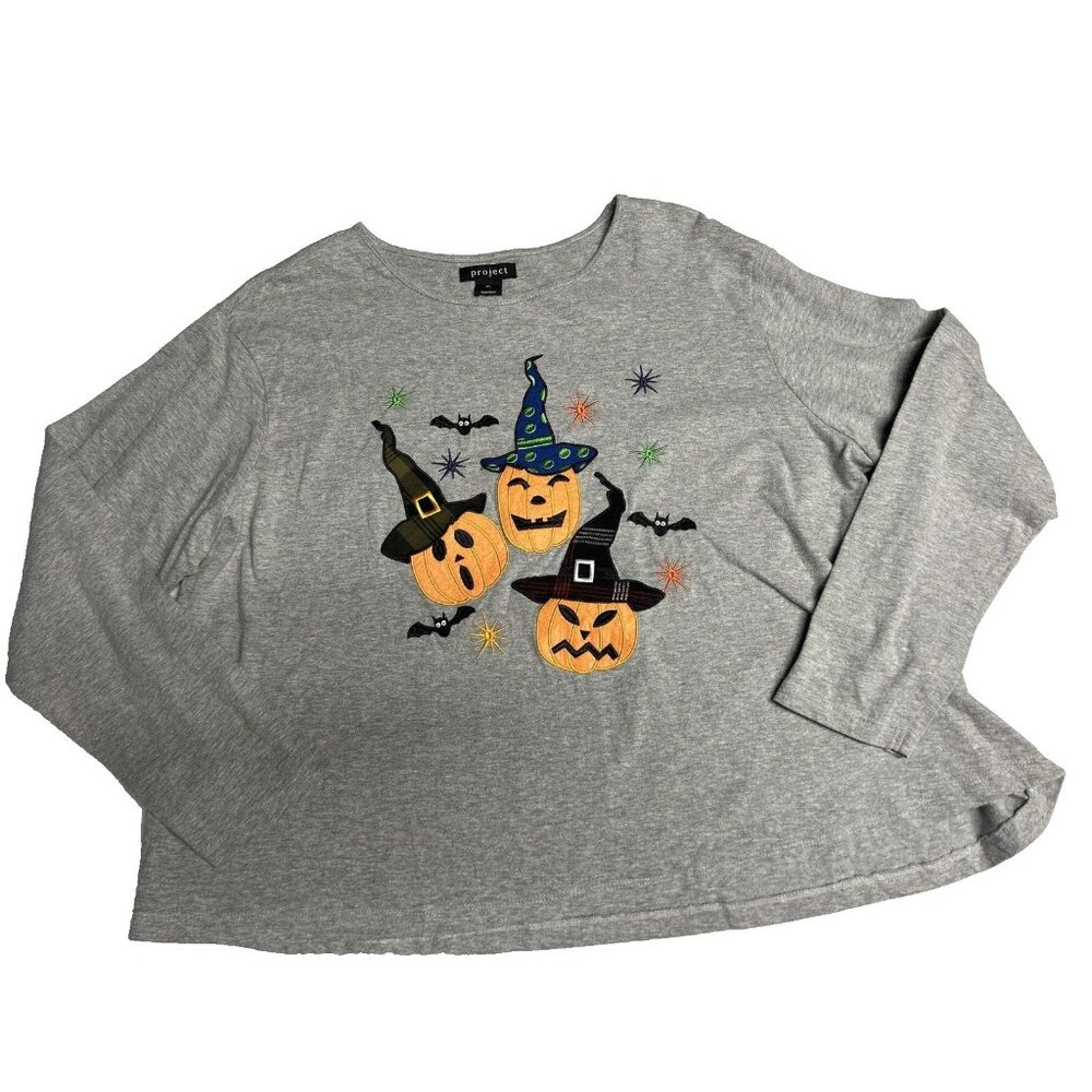 Project Brand Halloween Long Sleeve T Shirt Pumpkin Jack O' Lantern Witch Hats